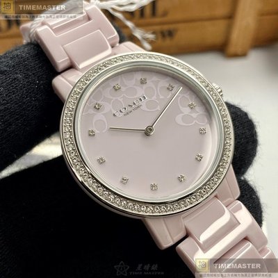 COACH手錶,編號CH00107,36mm粉紅圓形陶瓷錶殼,粉紅簡約, 中二針顯示錶面,粉紅陶瓷錶帶款