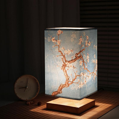 新中式ins風復古簡約創意方形木小夜燈日式臥室溫馨床頭裝飾台燈
