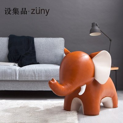 促銷打折 Zuny家居擺件手工皮質動物大象大號客廳裝飾品生日禮物禮品椅凳嘟啦啦