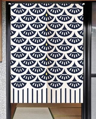 10575c 日本進口 好品質  日本日式魚鱗紋藍色花紋門簾布簾遮擋簾子掛布牆壁上裝飾簾禮品