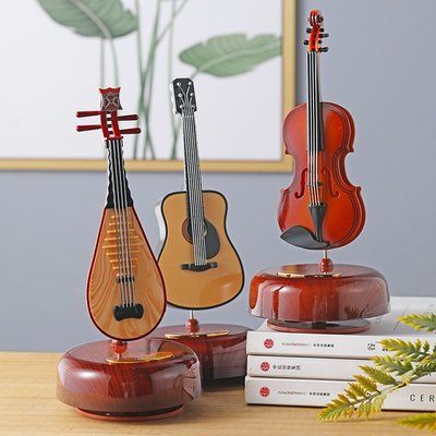 擺件 創意仿古樂器音樂盒擺件文藝古典小提琴八音盒新款琵琶模型擺件