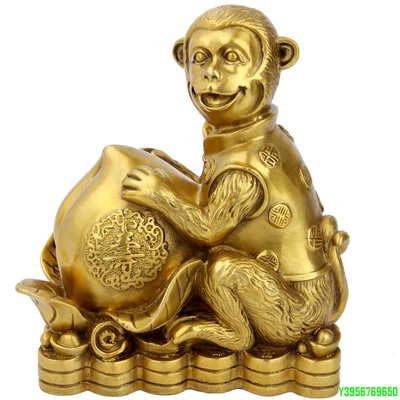 【熱賣精選】黃銅生肖猴子擺件黃銅如意猴福印猴壽桃猴黃金袋聚寶盆猴擺件