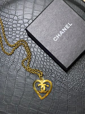 22弄 Chanel vintage 24k gold 古董 老香 飾品 愛心項鍊 復古 愛心 長項鍊 項鍊