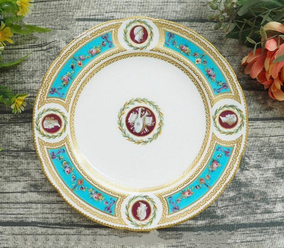 Minton c1859 明頓賞盤 手繪綠松石琺瑯和花卉裝飾賞盤