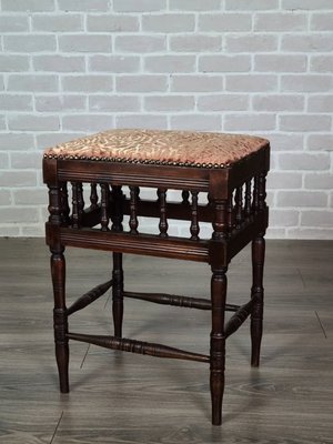 【卡卡頌  歐洲古董】英國 桃花心木 特殊雕刻 古董 凳子 鋼琴椅 沙發凳(新玫瑰花朵布面)   ch0501 ✬