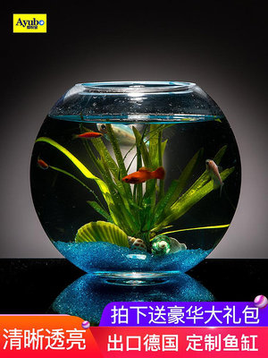 加厚創意透明圓形玻璃魚缸客廳小型烏龜缸生態金魚缸懶人家用