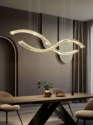玖玖輕奢餐廳吊燈創意雙波浪設計師現代簡約餐桌飯廳吧臺長條水晶燈