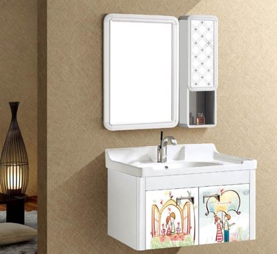 FUO衛浴:80公分合金材質櫃體陶瓷盆浴櫃組(含邊櫃,鏡子,龍頭) T9725B