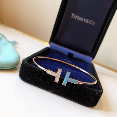 正品保證 Tiffany &amp; Co 蒂芙尼 最新T系列 綠松石 拼接雙T手鐲 開口新款系列 手環 玫瑰金 鉑金兩色【柏優小店】