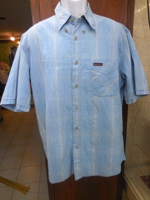(二手)Marlboro Classics  淺藍色短袖格紋襯衫(L)(B074)