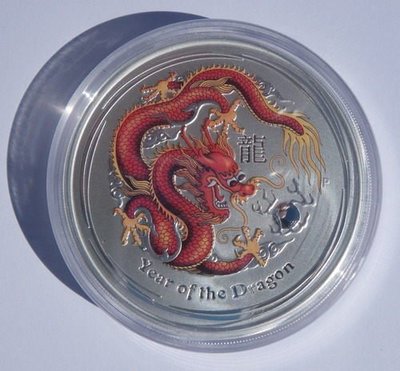 澳洲 2012 紀念幣 5oz 龍年生肖紅龍紀念銀幣 原廠