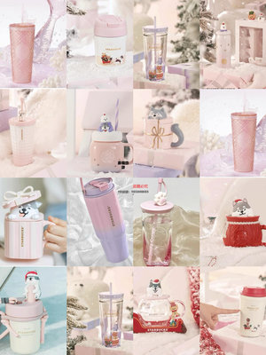 保溫杯 星巴克杯子圣誕節粉色冬日萌寵北極熊可愛高顏值不銹鋼保溫杯
