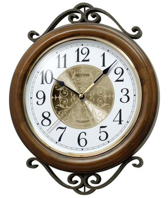 RHYTHM CLOCK 麗聲藝術圖騰銅鐘面阿拉伯數字刻劃古樸銅架裝置藝術造型音樂掛鐘 型號：CMH754NR06