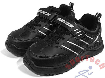 GOODYEAR 認證橡膠鞋底安全鞋 特工S系列 鋼頭護趾車線強化 防滑大底 黏帶穿脫 台灣製 女 黑GAWX02990