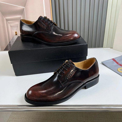 代購#Prada正裝男鞋棕色開邊牛皮鞋面牛皮內里