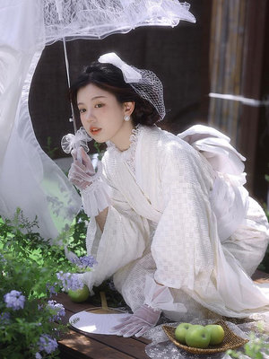 日式和服 和服配件 山鳥和色日系和服大正羅曼蕾絲面料 奶白色格紋蕾絲 振袖款