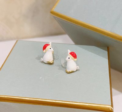 【MOMO全球購】Les Nereides 法國琺瑯首飾品 圣誕限量夢幻花園 圣誕帽小白兔珍珠耳環耳釘耳夾