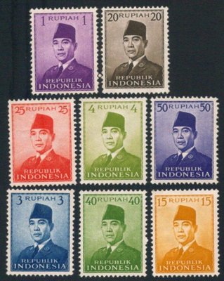 [亞瑟小舖]印尼總理蘇卡諾新票8枚,上品!!!(1951年)