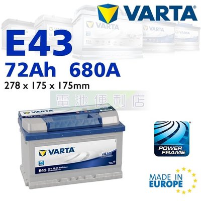 [電池便利店]德國華達 VARTA 藍色動力 E43 72Ah 電池 歐洲原裝進口 57114