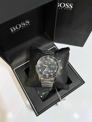 HUGO BOSS Aeroliner 灰色錶盤 銀色不鏽鋼錶帶 石英 三眼計時 男士手錶 1513181