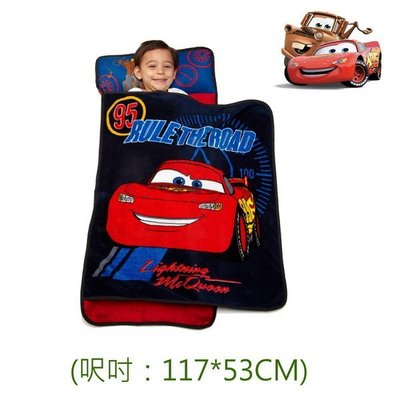 美國CARS閃電麥坤藍油錶款附枕頭輕蓋毯(大版117cm以下幼兒適用)可攜輕便式收納珊瑚絨睡袋…