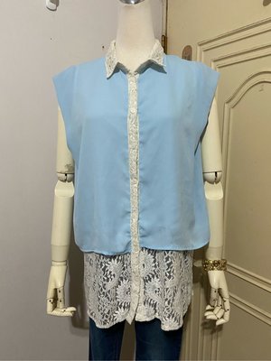 abito專櫃水藍色拼層次蕾絲雪紡襯衫(適M)*250元直購價*