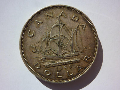 老彩近圓光加拿大喬治六世大帆船銀幣