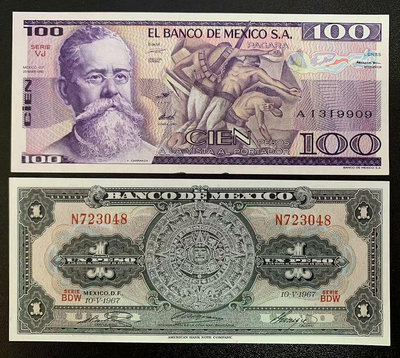 【二手】 全新UNC美洲墨西哥1981年100比索紙幣（下面有墨點，如386 錢幣 紙幣 硬幣【奇摩收藏】