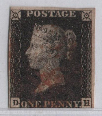 DD01-1840年全世界第一枚郵票-黑便士-DH字軌,銷紅色馬爾他十字戳