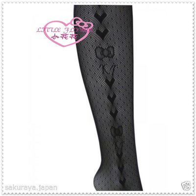 小花花日本精品♥ Hello Kitty 膝上襪 性感絲襪可愛網襪 黑色蕾絲緞帶32002102