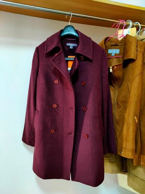 全新有吊牌  羊毛  專櫃品牌 Theme 棗紅色 雙排釦羊毛外套/短大衣-34