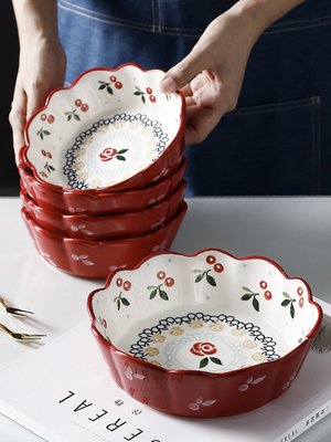 特賣-熊谷組復古陶瓷櫻桃小碗早餐沙拉碗水果甜品碗家用網紅可愛兒童碗