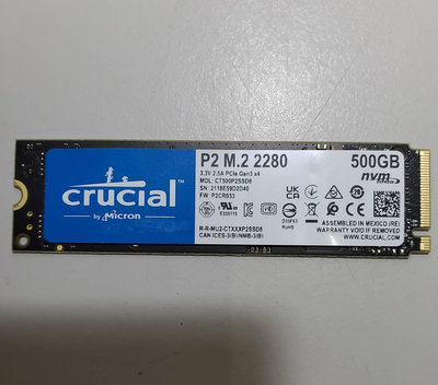 【 大胖電腦 】 美光P2 M.2 2280 500G/PCIeM.2/2300/固態硬碟/原廠保固/ 直購價800元