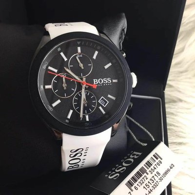HUGO BOSS Velocity 黑色錶盤 白色橡膠錶帶 石英 三眼計時 男士手錶 1513718