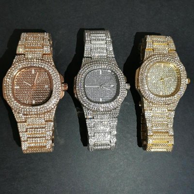 Hiphop嘻哈手錶鑲鑽滿鑽手錶男生說唱歐美街頭個性Quartz watches