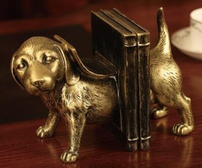 4549A 歐式臘腸狗造型書檔 書櫃書檔復古金色小狗書檔書架桌面裝飾品
