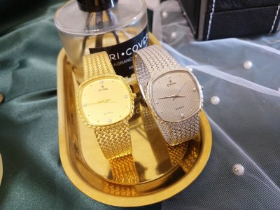 「中古名錶」瑞士 CYMA 司馬 | 近新保存品 經典麥穗 編織鏈條 真鑽鑲嵌 石英情侶錶 Vintage 古董手錶