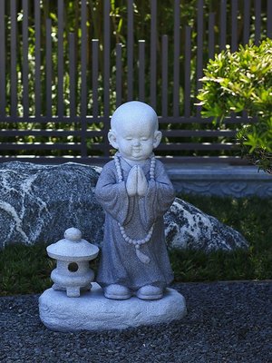 日式庭院石雕小和尚佛像擺件中式枯山水戶外造景禪意裝飾品小沙彌