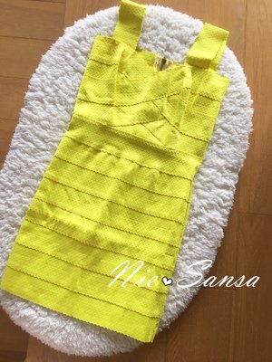 Nie Sansa (預購) 亮黃色貼身包臀繃帶裙/繃帶洋裝/平口洋裝/小禮服