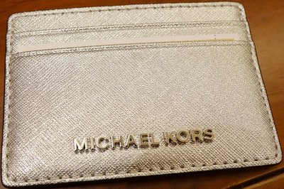 大降價！全新美國名牌 Michael Kors MK 中性銀色經典款皮革名片夾信用卡夾，無底價！本商品免運！