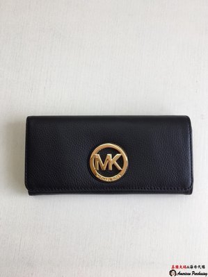 潮品爆款 MICHAEL KORS MK包 俏麗典雅 黑色MK大字母牛皮翻蓋長夾 輕奢時尚-雙喜生活館