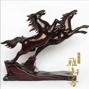 INPHIC-開運 木雕風水擺飾 越南紅木工藝品 雙馬筆筒