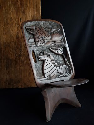 【Sold】稀有物件 非洲部落 手鑿 原木椅 整張原木 非洲藝術 動物生動雕刻 ( 收藏擺飾 空間佈置 部落文化 )