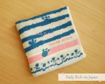 商品來自日本≋Uchino内野毛巾･津森千里tsumori chisato≋猫咪脚印條紋 柔軟純棉手帕 小方巾