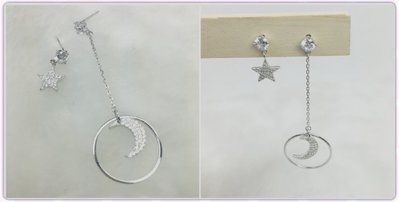 ☆╮Darling Baby ☆ 香港代購 正生銀飾~星月不對稱耳環