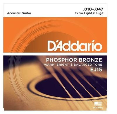 民謠吉他弦 D'Addario EJ15 Phosphor Bronze磷青銅 鋼弦 -【黃石樂器】