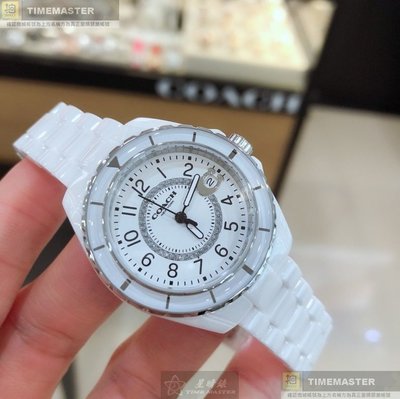 COACH手錶,編號CH00076,32mm白圓形陶瓷錶殼,白色簡約, 中三針顯示, 陶瓷款, 鑽圈錶面,白陶瓷錶帶款