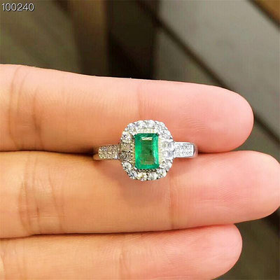 戒指925銀鍍18K白金鑲嵌天然祖母綠寶石綠寶石戒指時尚女