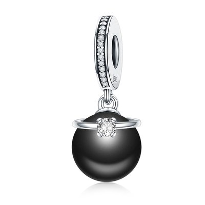 現貨Pandora 潘朵拉 S925純銀diy手鏈配件黑色貝珠吊墜大孔串飾個性項鏈掛件歐美風格明星同款熱銷