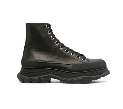 [全新真品代購-S/S21 SALE!] Alexander McQueen 黑色皮革 厚底 靴子 / 高統鞋 (麥昆)